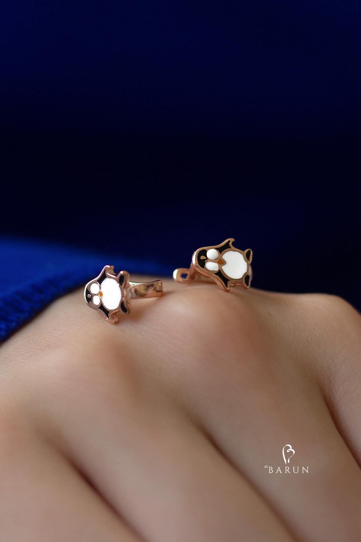 Penguen Kuş Model Mineli Çocuk Küpesi 925 Ayar Gümüş