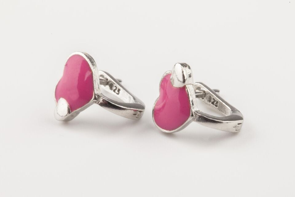 Pembe Kalp Model Kız Çocuk 925 Ayar Gümüş Küpe
