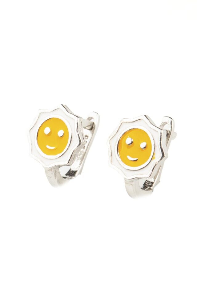 Papatya Model Gülen Yüz Emoji Mineli Kız Çocuk 925 Ayar Gümüş Küpe