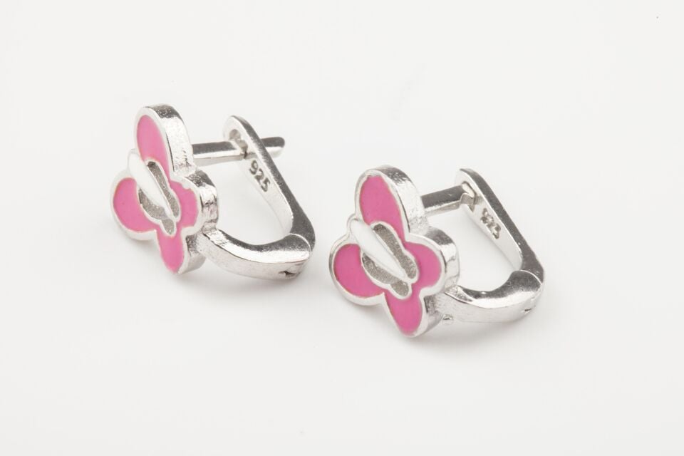 Kelebek Model Penbe Mineli Kız Çocuk 925 Ayar Gümüş Küpe