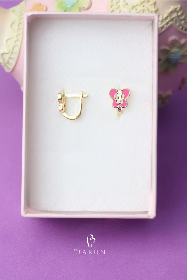 Kelebek Model Penbe Mineli Kız Çocuk 925 Ayar Gümüş Küpe