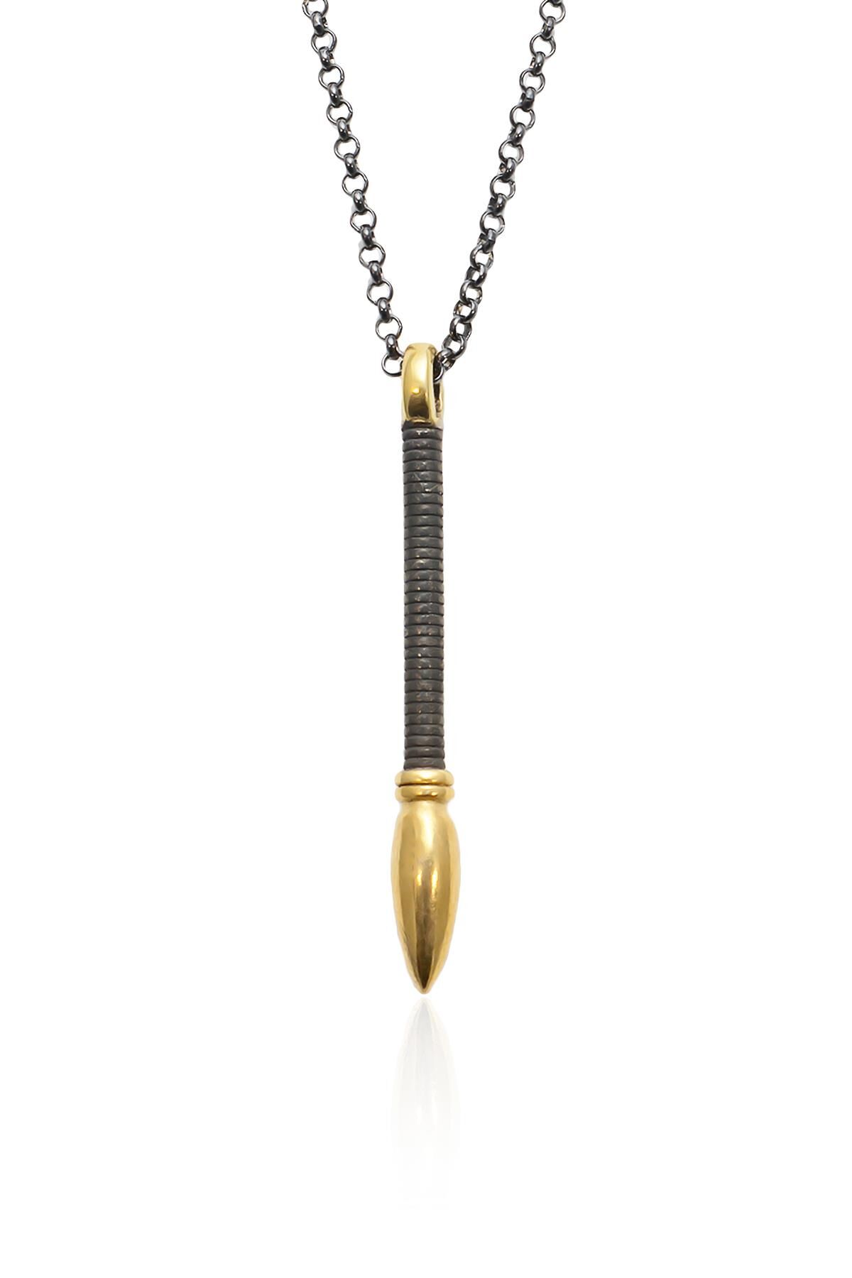 Uzun Mızrak Ucu Model  925 Ayar Gümüş Erkek Kolye