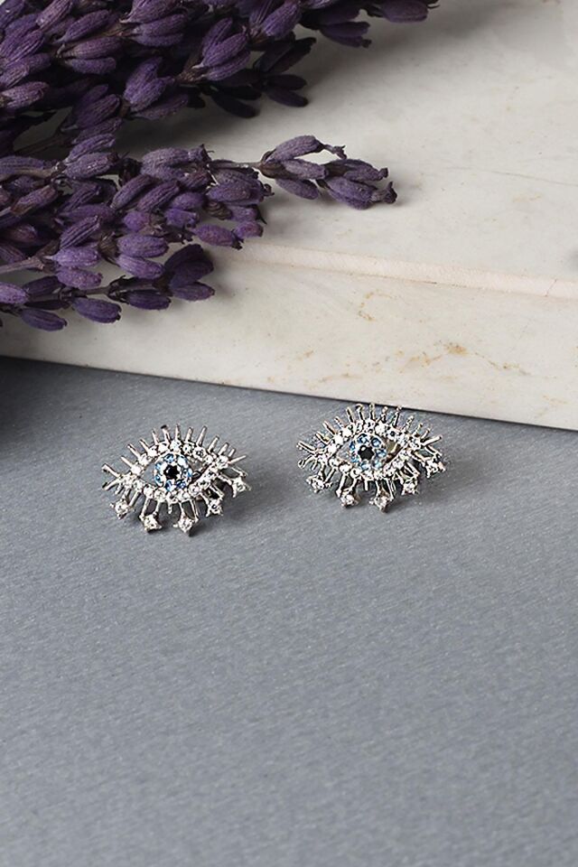 Nazar Boncuğu Küpe Mavi Göz Zirkon Taşlı 925 Ayar Gümüş Küpe