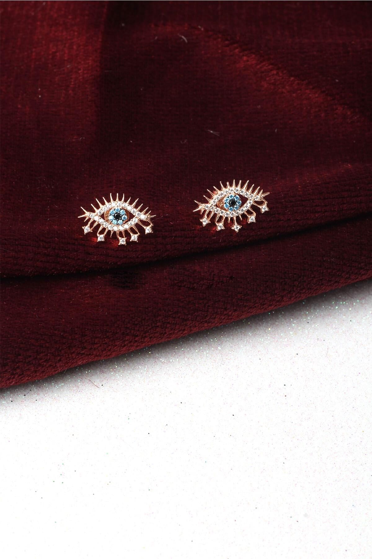 Nazar Boncuğu Küpe Mavi Göz Zirkon Taşlı 925 Ayar Gümüş Küpe