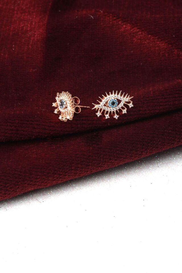 Nazar Boncuğu Küpe Mavi Göz Zirkon Taşlı 925 Ayar Gümüş Küpe