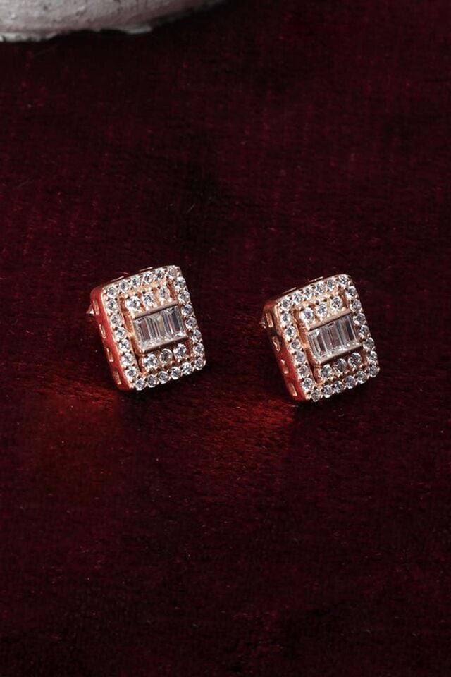 Baget Küpe Kare Zirkon Taşlı 925 Ayar Gümüş Küpe