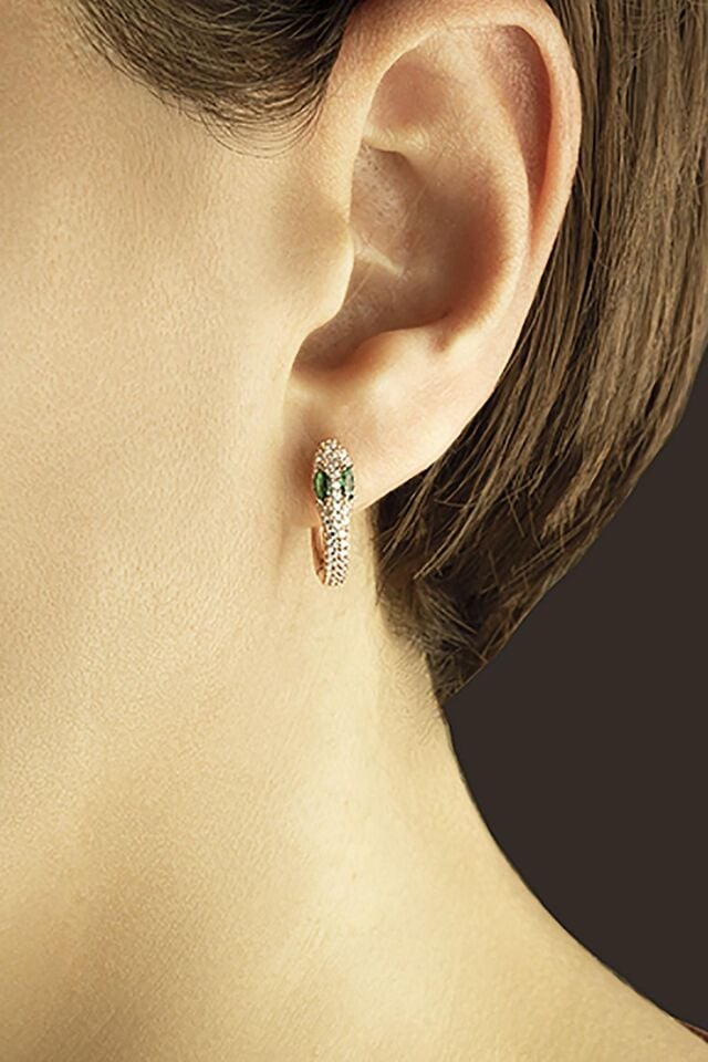 Kırmızı Taş Yakut Yılan Model Gümüş Küpe