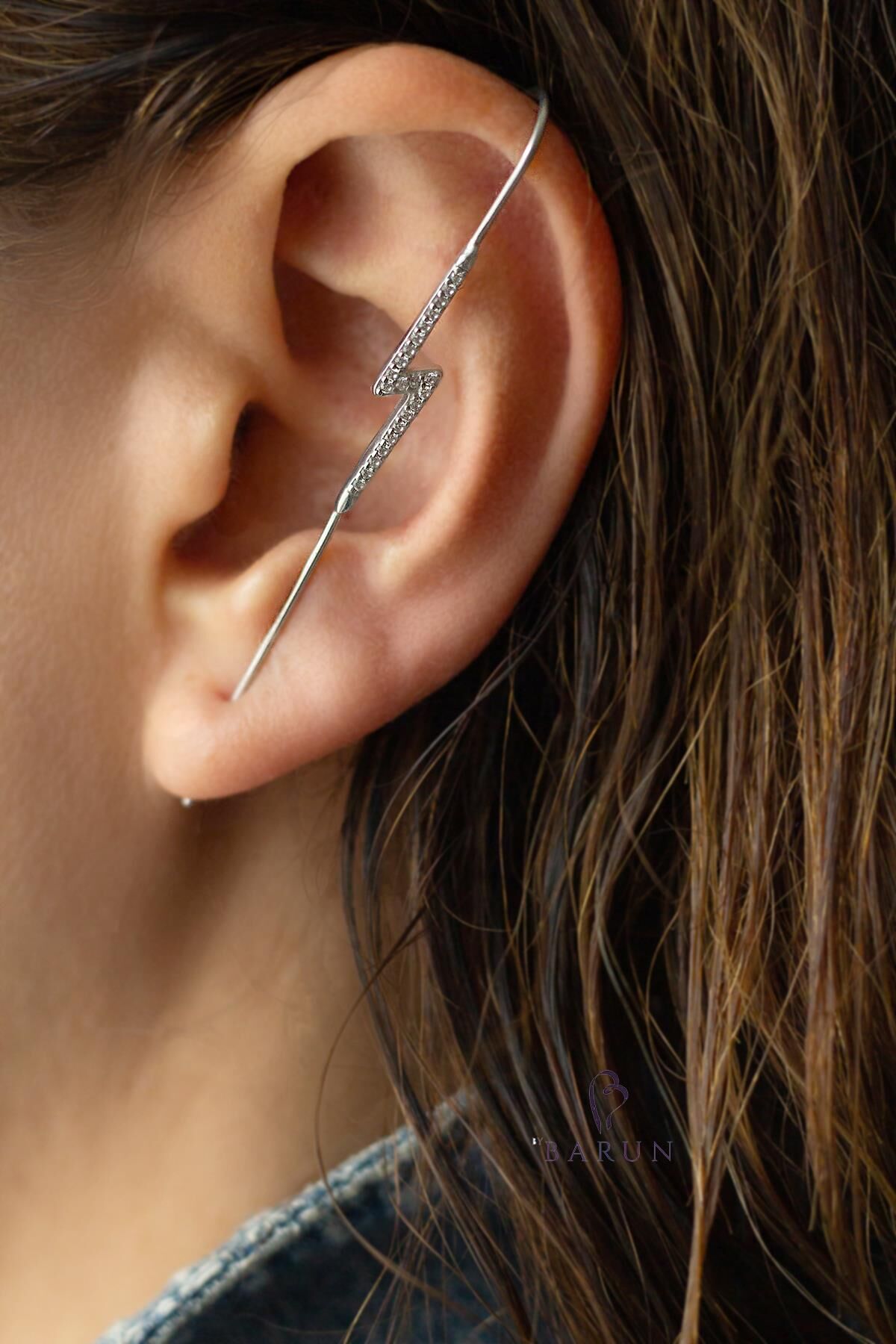 Gümüş Rengi Şimşek Yıldırım Baston Küpe