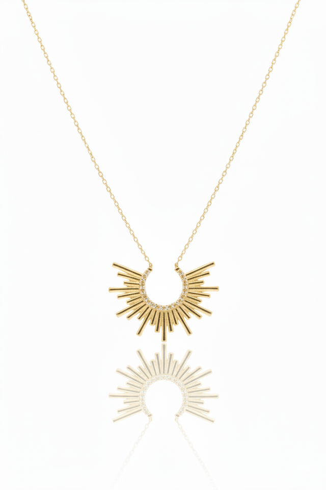 Beyaz Taşlı Mutluluk Güneşi Kolye-Rose