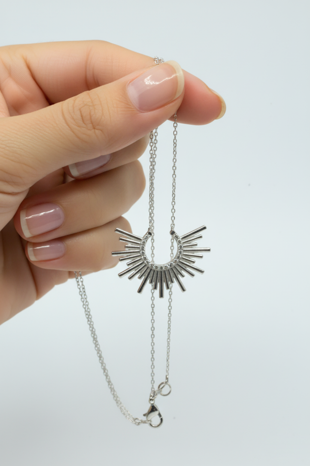 Beyaz Taşlı Mutluluk Güneşi Kolye-Rose