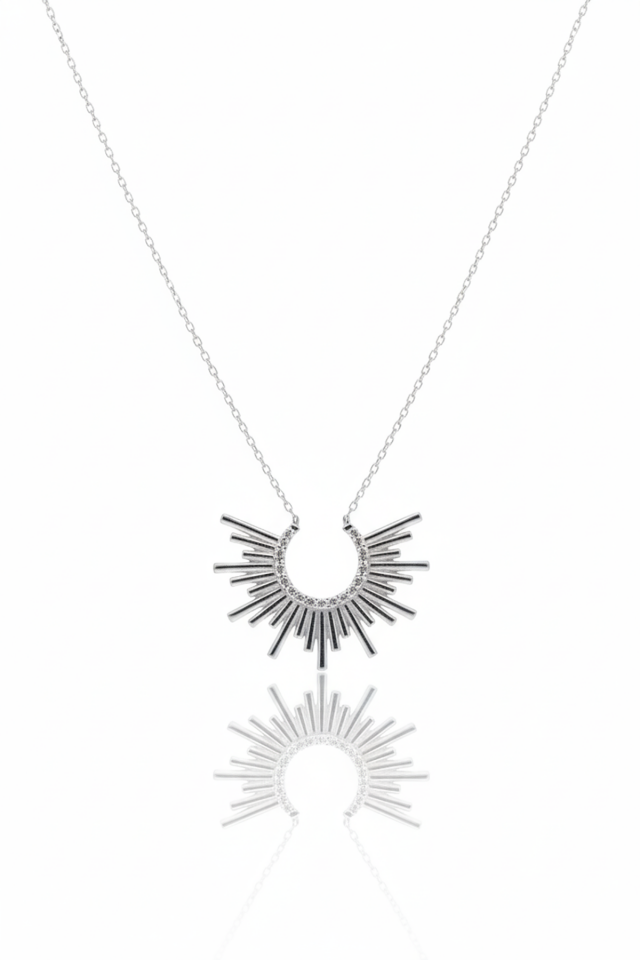 Beyaz Taşlı Mutluluk Güneşi Kolye-Rose