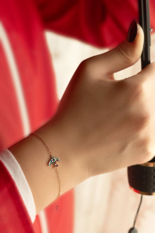 Renkli Gümüş Kırlangıç Bileklik-Rose