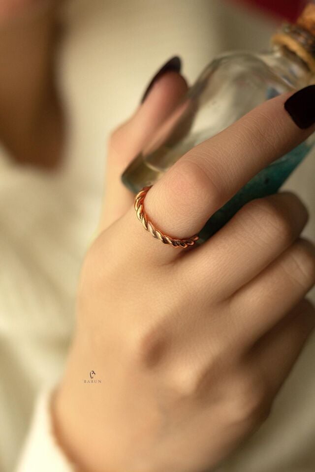 Yuvarlak Burma Model Halat 925 Ayar Ayarlanabilir Gümüş Yüzük-Rose