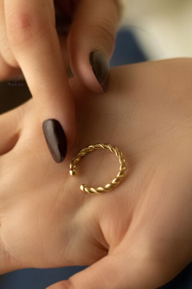 Yuvarlak Burma Model Halat Sarı Renk 925 Ayar Ayarlanabilir Gümüş Yüzük