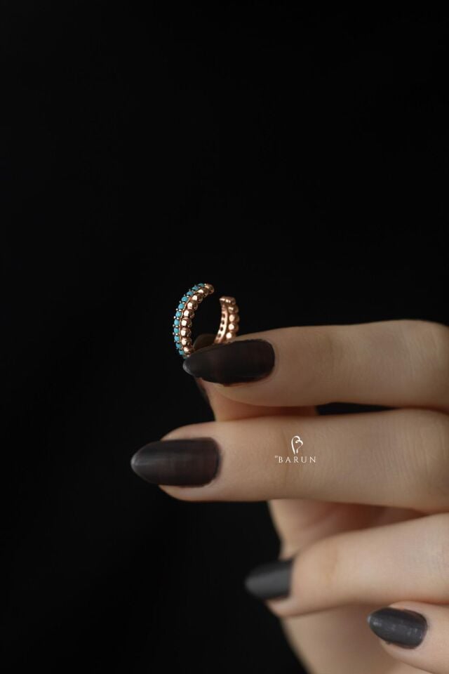 Yuvarlak Burgu Firuze Çift Gümüş Kıkırdak Küpe-Rose