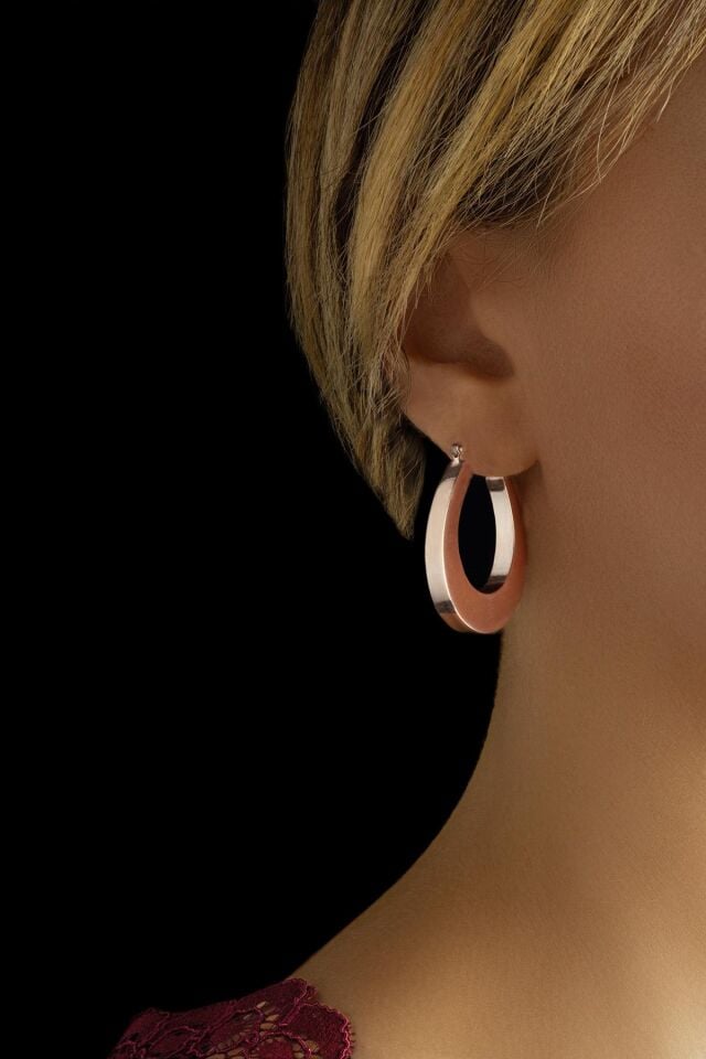 Oval Halka Küpe - Rose