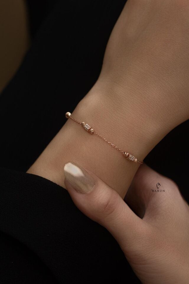 Beyaz Taşlı Gümüş Zincir Bileklik-Rose