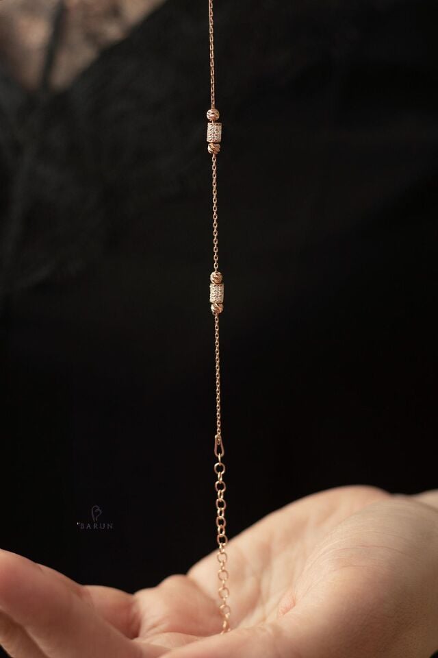 Beyaz Taşlı Gümüş Zincir Bileklik-Rose