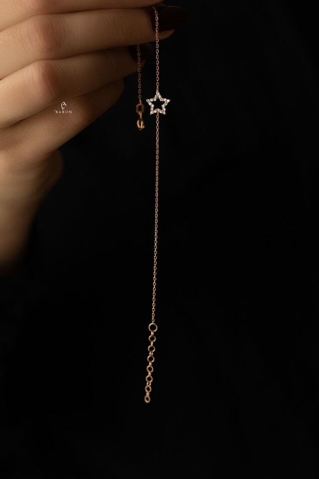 Beyaz Taşlı Yıldız Gümüş Bileklik-Rose