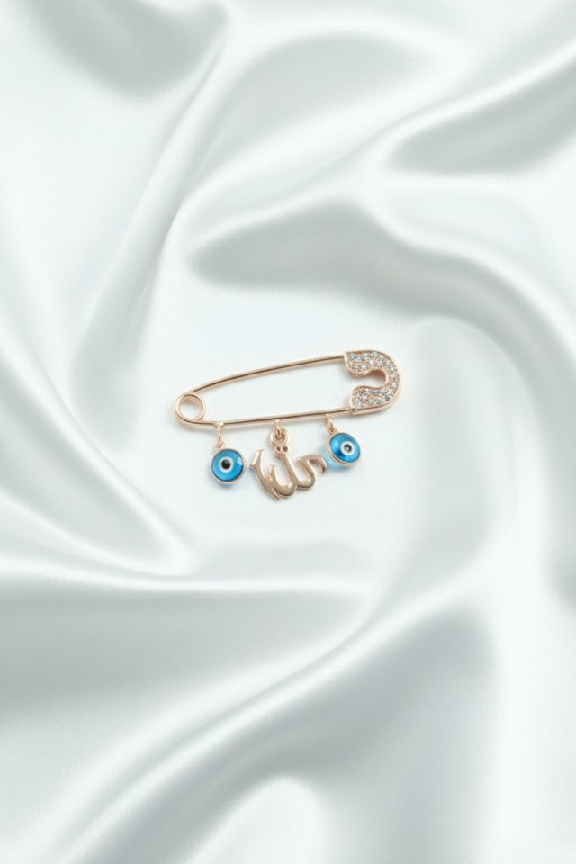 Gümüş Bebek İğnesi Allah Yazılı Nazar 925 Ayar Hediyelik