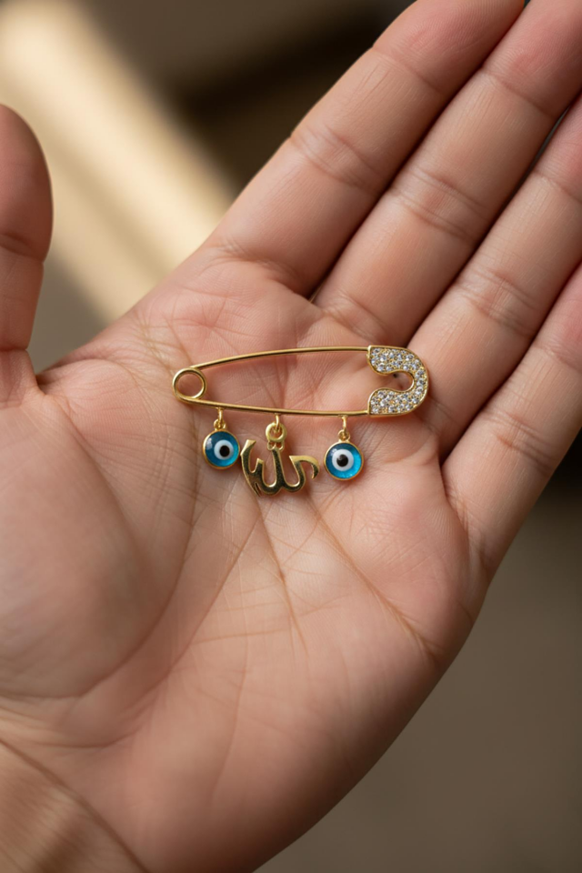 Gümüş Bebek İğnesi Allah Yazılı Nazar 925 Ayar Hediyelik