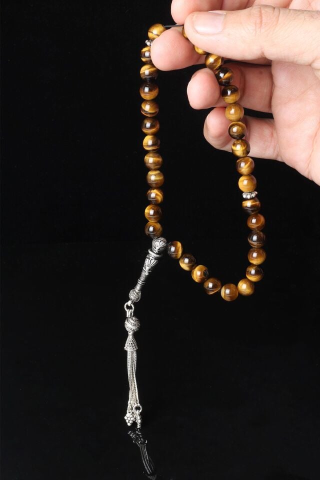 Tesbih Kedi Gözü Taşı Semazen 925 Ayar Gümüş Tesbih