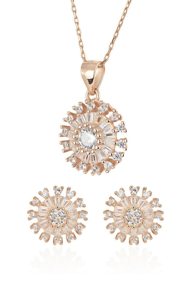 Bagetli Taşlı Set - Rose