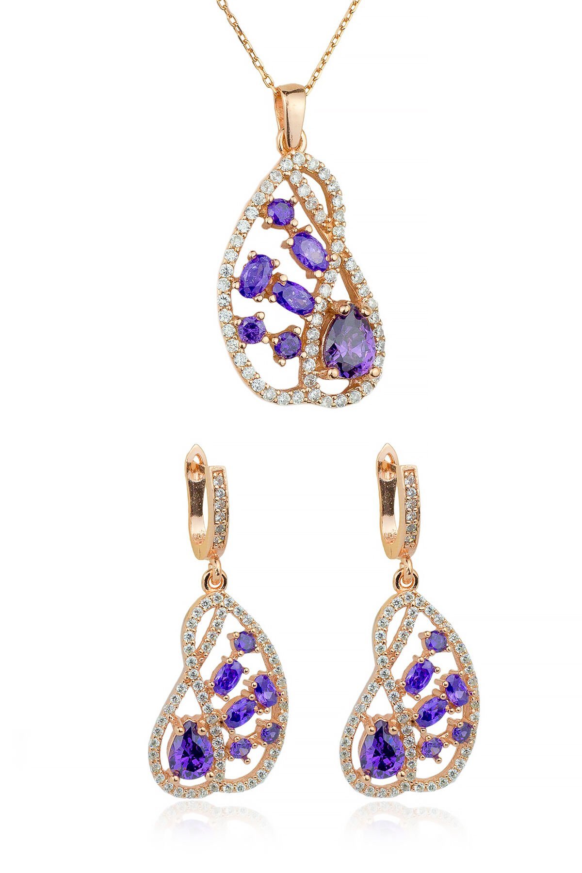 Morganit Gümüşlü Set - Rose