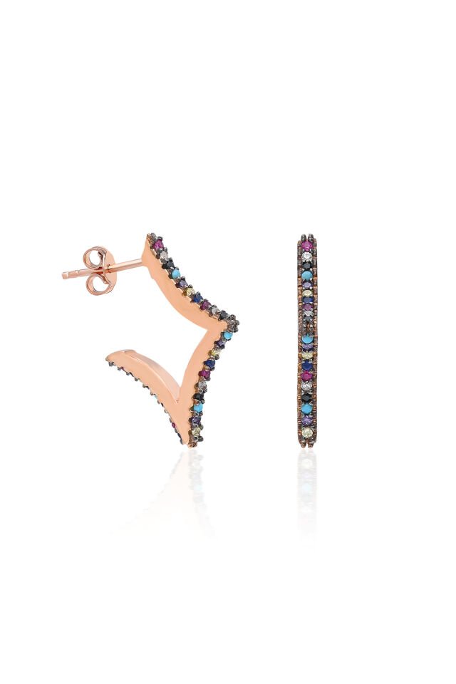 Renkli Köşeli Küpe - Rose