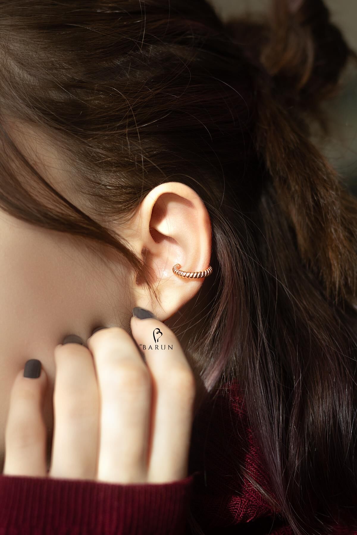 Burgu Gümüş Kıkırdak Küpe-Rose