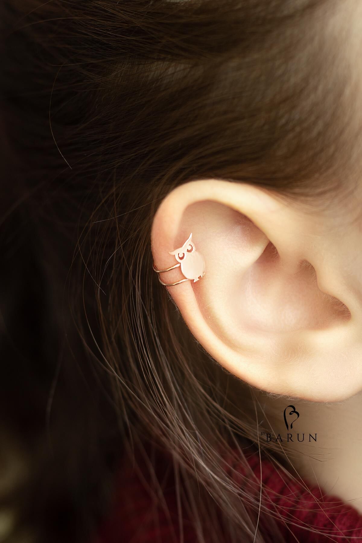 Baykuş Model Gümüş Kıkırdak Küpe-Rose