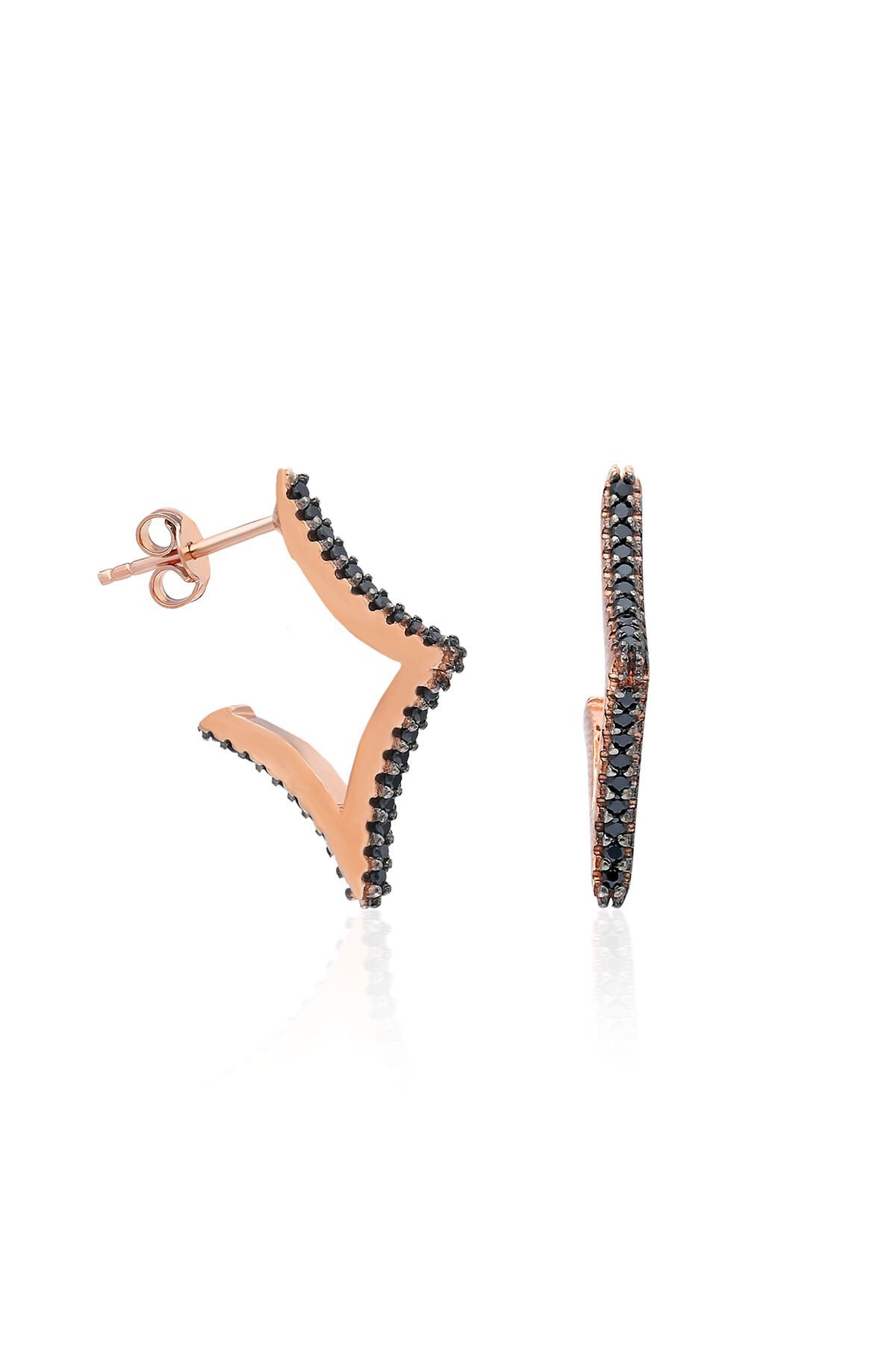 Siyah Köşeli Küpe - Rose