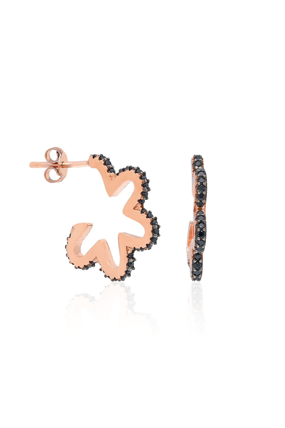 Siyah Çiçek Küpe - Rose