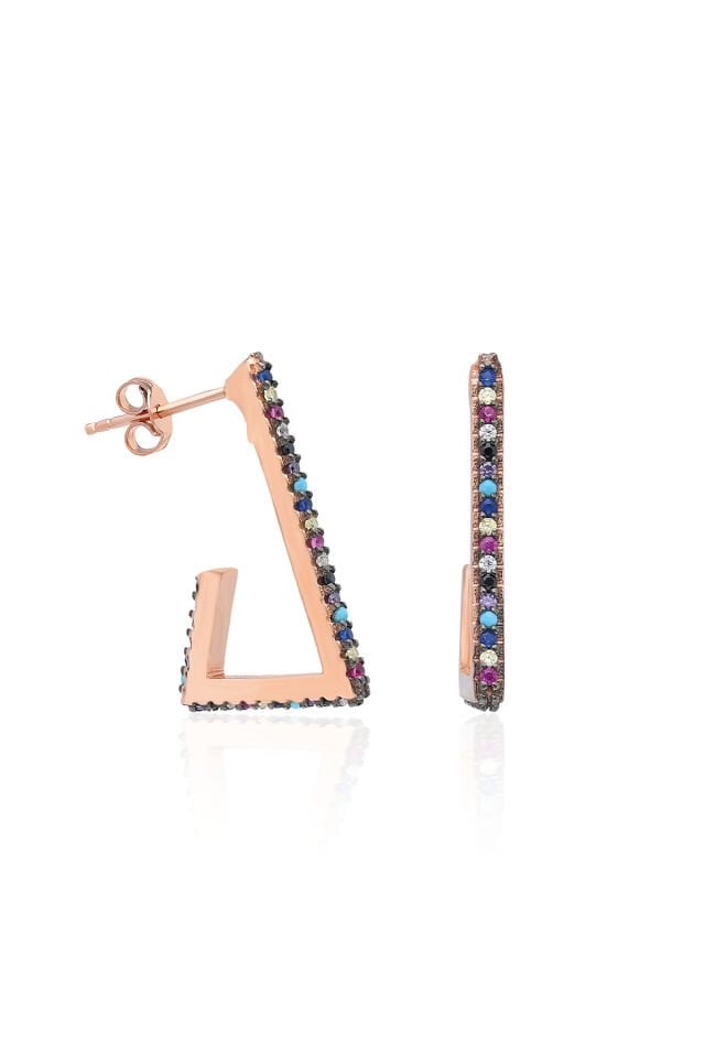 Üçgen Renkli Küpe - Rose