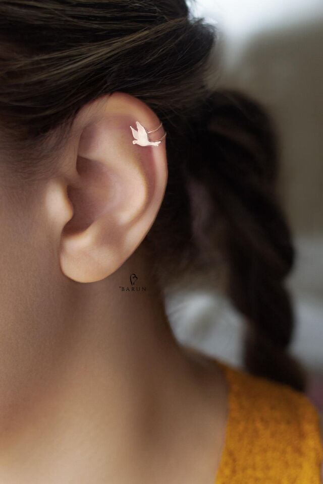 Güvercin Kuş Model Gümüş Kıkırdak Küpe