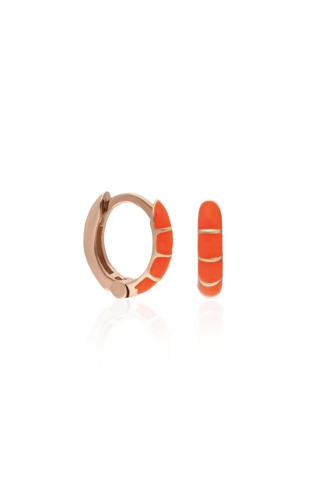 Turuncu Neon Mineli Oval Gümüş Küpe