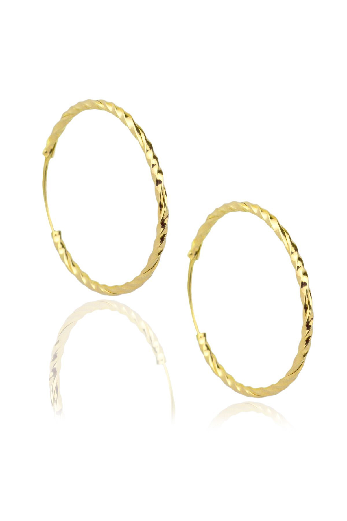 Burgulu Halka Küpe - Sarı Altın