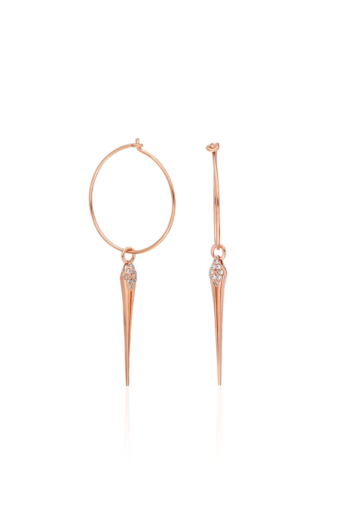 Sallantılı Beyaz Taşlı Çubuk Küpe - Rose