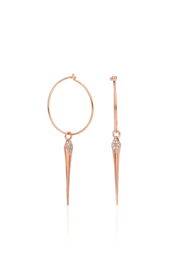 Sallantılı Beyaz Taşlı Çubuk Küpe - Rose