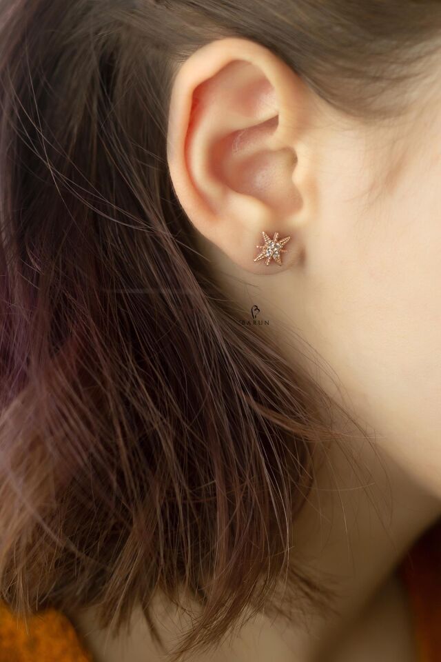 Beyaz Taşlı Kutup Yıldızı Modeli Gümüş Küpe