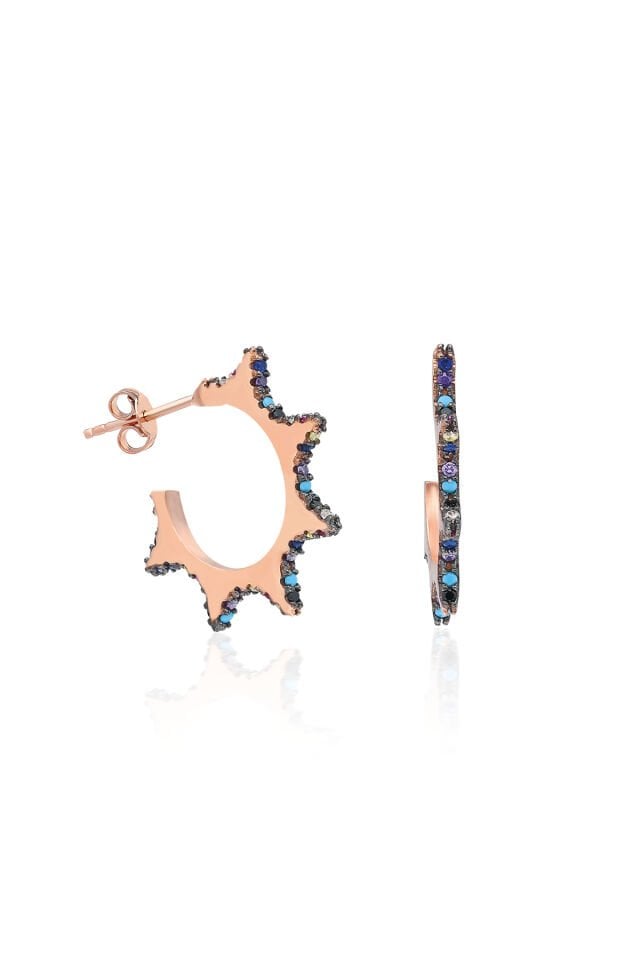 Altıgen Renkli Küpe - Rose