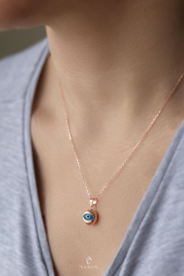 Göz Model 925 Ayar Yuvarlak Gümüş Kolye-Rose