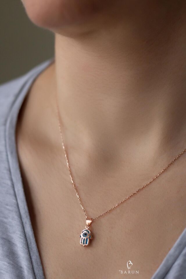 Fatma'nın Eli (Hamse Eli) Model 925 Ayar Gümüş Kolye-Rose