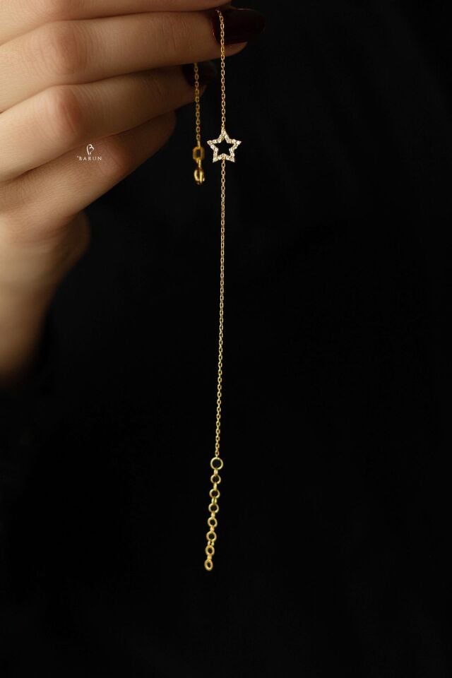 Sarı Renk Beyaz Taşlı Yıldız Gümüş Bileklik