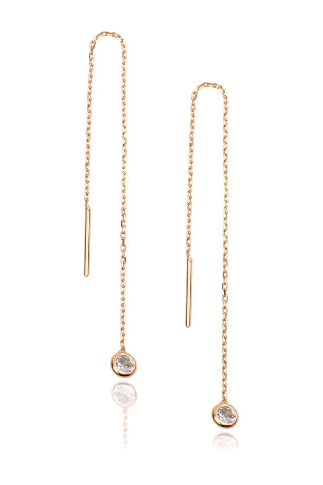 Tek Taşlı Zincir Küpe - Rose