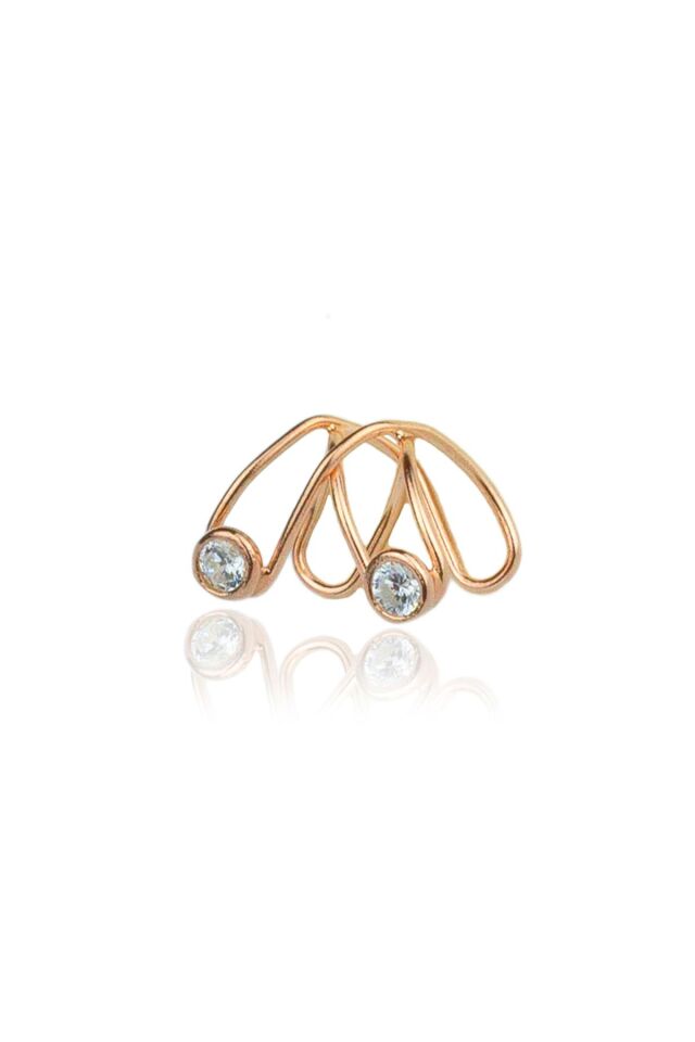 Yuvarlak Beyaz Taşlı 925 Ayar Kıkırdak Küpe - Rose