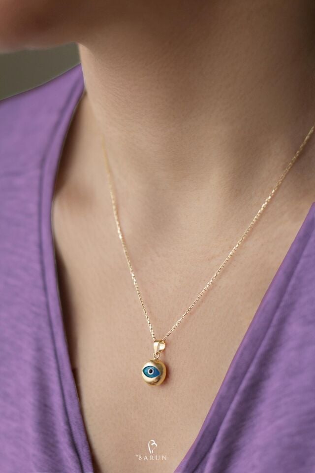 Sarı Renk 925 Ayar Göz Yuvarlak Gümüş Kolye