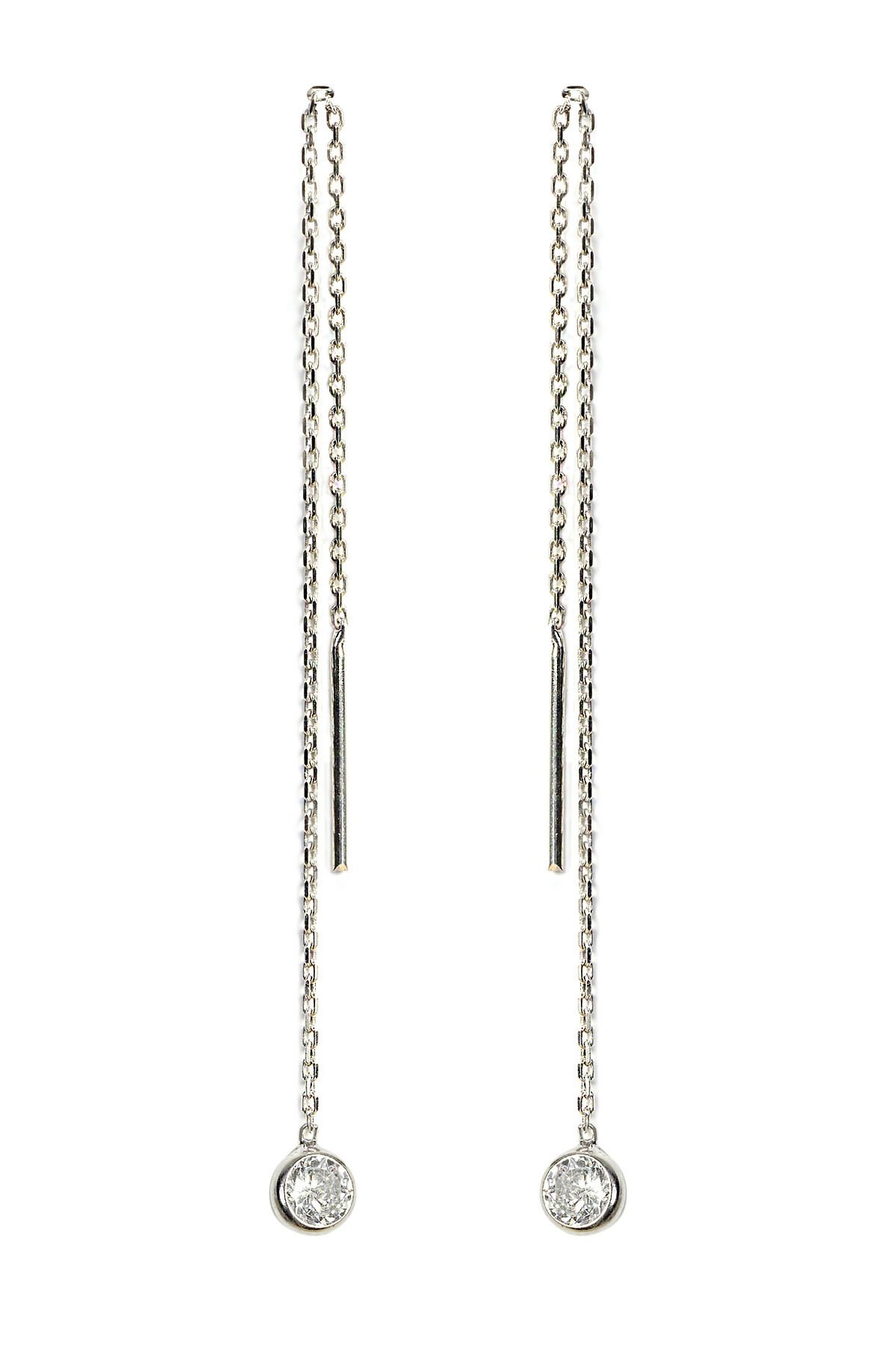 Yuvarlak Taşlı Küpe - Gümüş Rengi