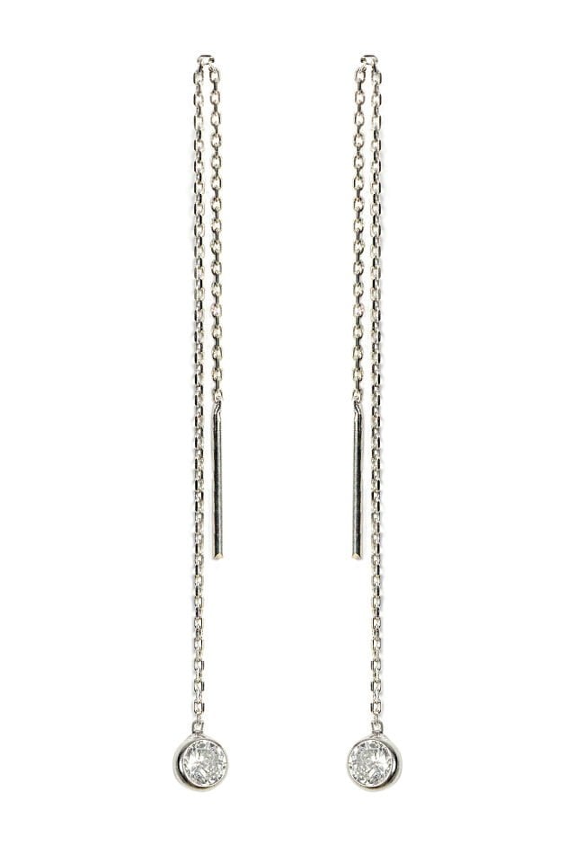 Yuvarlak Taşlı Küpe - Gümüş Rengi