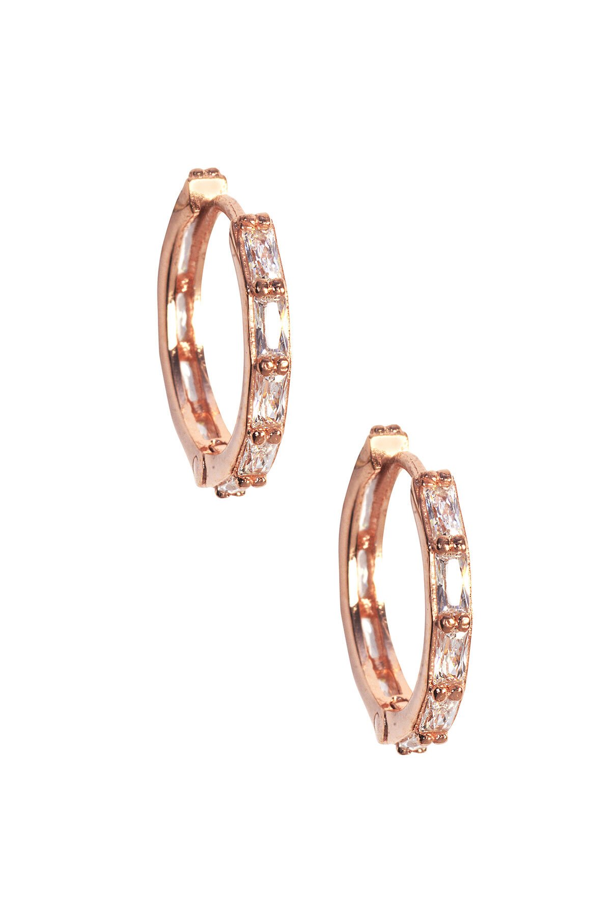 Baget Taşlı Halka Küpe - Rose